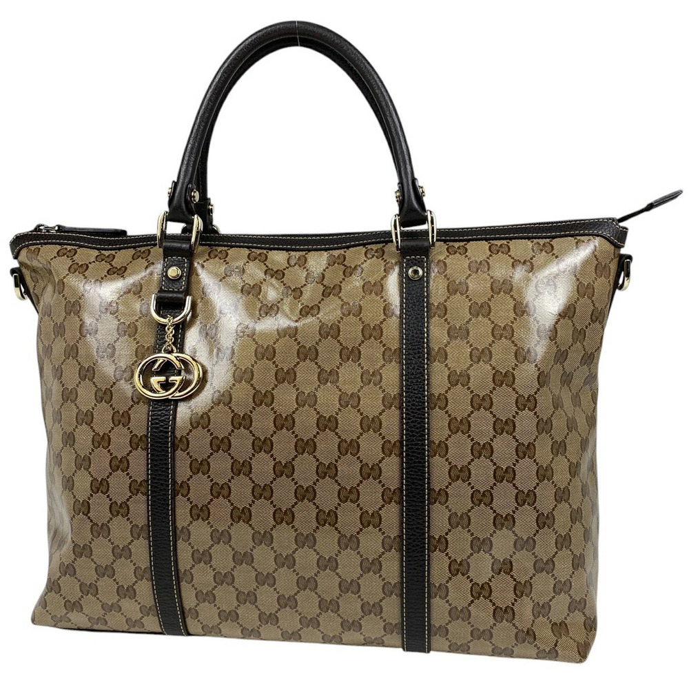 Gucci GG Crystal Handbag Shoulder Bag Canvas Brown